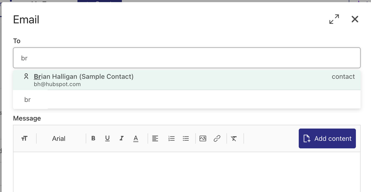 Search share recipients real-time from HubSpot data